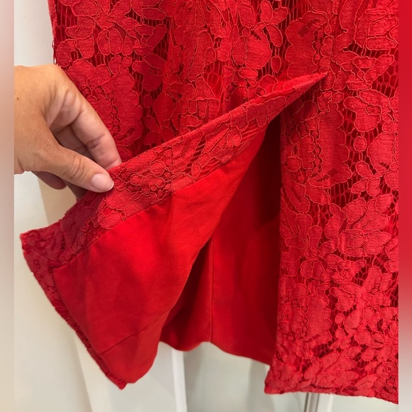 Fame and Partners The Max Midi Dress in Red Lace Sheath Chic Cocktail Size 8 Med - Picture 9 of 16